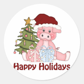 Sticker Rond Cadeaux et Tee - shirts de cochon de Noël adorable