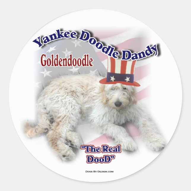 Sticker Rond Cadeaux Goldendoodle (Devant)