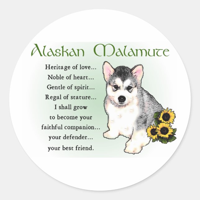 Sticker Rond Cadeaux Malamute en Alaska (Devant)