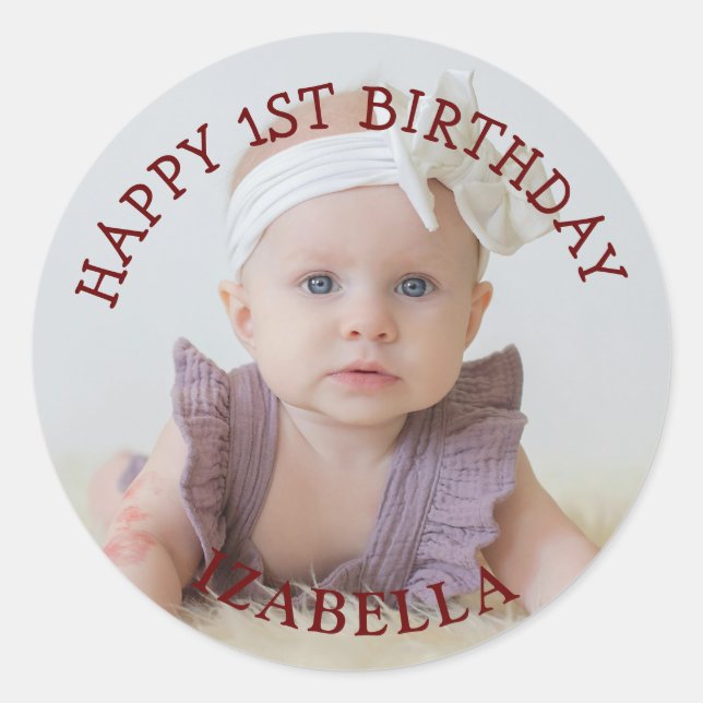 Sticker Rond Cadeaux mignons Joyeux 1er anniversaire (Devant)