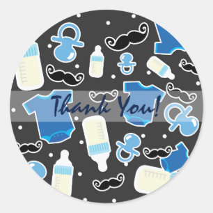 Sticker Rond Cadeaux modernes pour Baby Shower garçon, bleu et