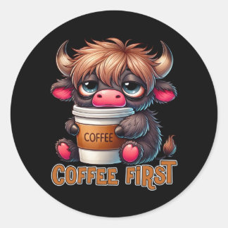 Sticker Rond Cadeaux pour amateurs de café en premier