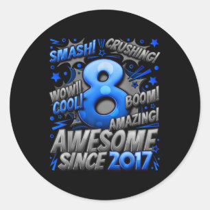 Sticker Rond Cadeaux pour garçons de 8 ans pour le 8e anniversa