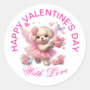 Sticker Rond Cadeaux Saint-Valentin - Chiot adorable à la mode