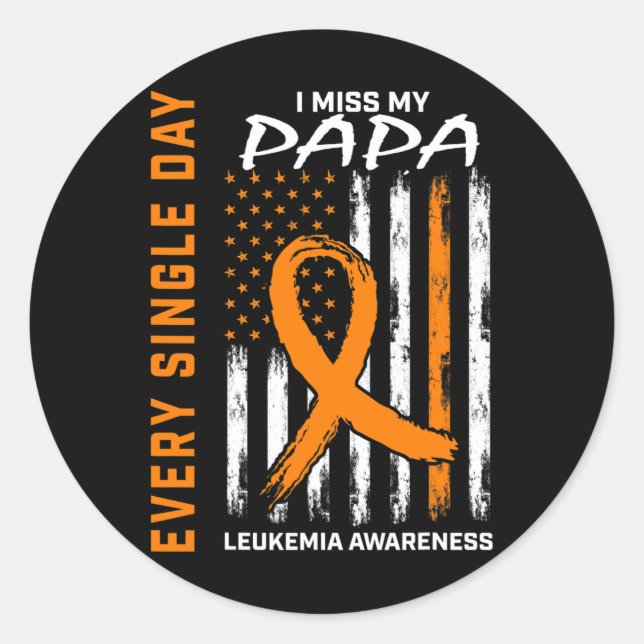 Sticker Rond Cadeaux Sympathiques Perte De Papa Orange Leukemia (Devant)