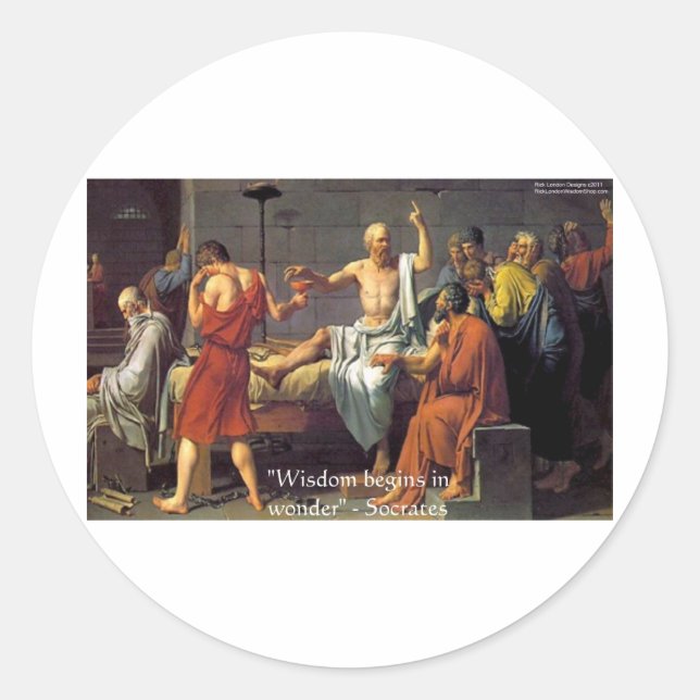 Sticker Rond Cadeaux T-shirts et Cartes de Socrate "Sagesse/Mer (Devant)