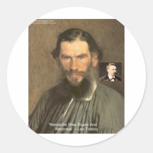 Sticker Rond Cadeaux Tolstoy "Nietzsche = Stupide" T-shirts etc