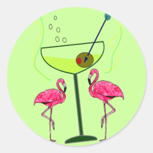 Sticker Rond Cadeaux tropicaux d'art de Flamant rose