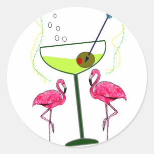 Sticker Rond Cadeaux tropicaux d'art de Flamant rose
