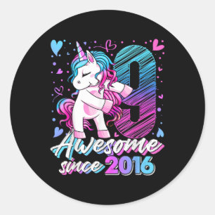 Sticker Rond Cadeaux Unicorne 9 Ans Pour Filles 9e Anniversaire