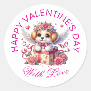 Sticker Rond Cadeaux Valentin - Chiot adorable à la sauce 8
