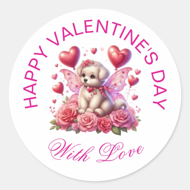 Sticker Rond Cadeaux Valentine - Chiot Adorable Pawsitivement 3 (Devant)