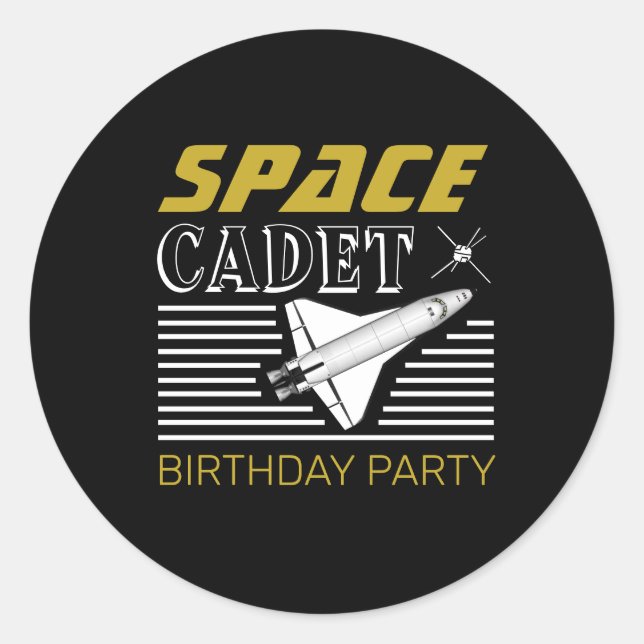 Sticker Rond Cadet de l'espace, vaisseau spatial, Anniversaire (Devant)