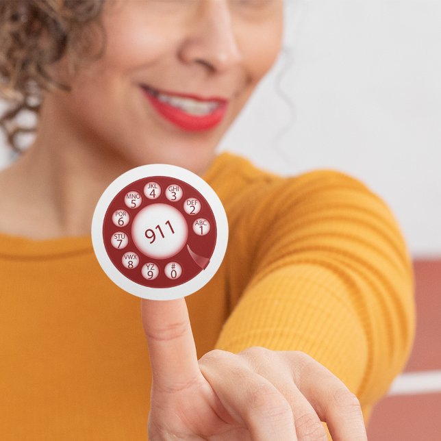 Sticker Rond Cadran de téléphone rotatif rouge numéro d'urgence (Créateur téléchargé)