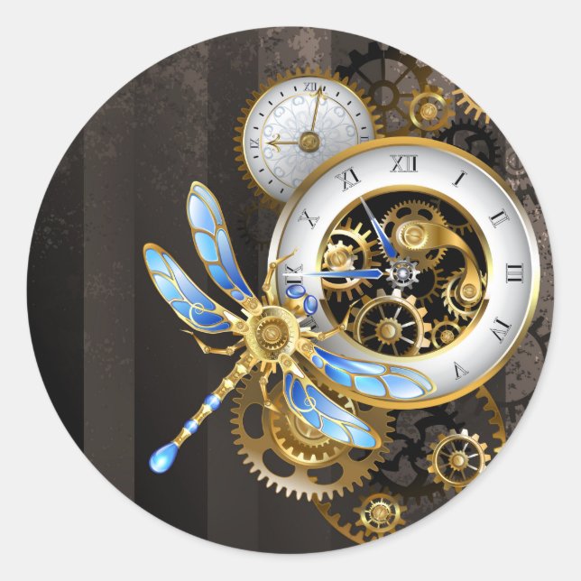 Sticker Rond Cadran Steampunk avec libellule (Devant)