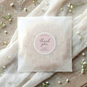 Sticker Rond Cadre à bordure rose et arrondi Baby Shower