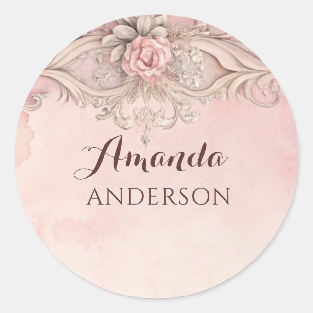 Sticker Rond Cadre antique grunge rose  (Devant)