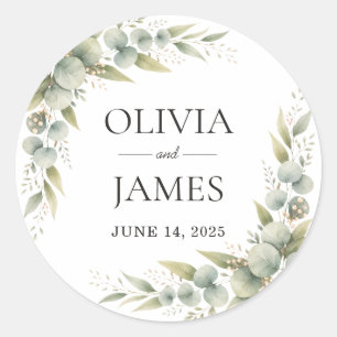 Sticker Rond Cadre Botanique Eucalyptus Verdure Mariage