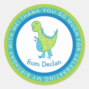 Sticker Rond Cadre cercles   Dino   Nom Anniversaire Merci