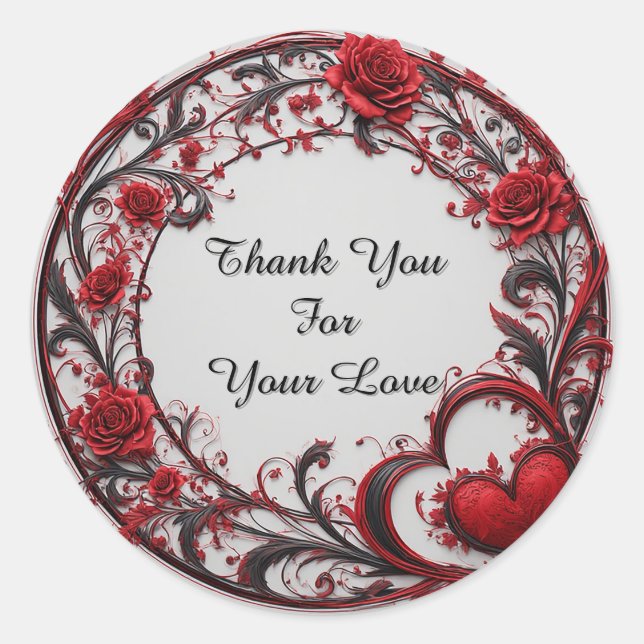 Sticker Rond Cadre circulaire floral rouge (Devant)