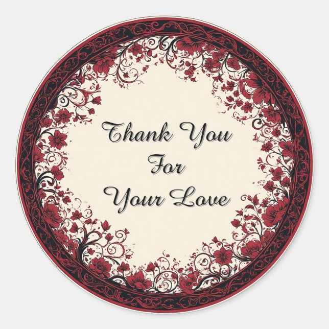 Sticker Rond Cadre circulaire floral rouge (Devant)