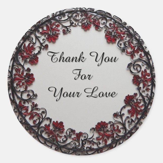 Sticker Rond Cadre circulaire floral rouge (Devant)