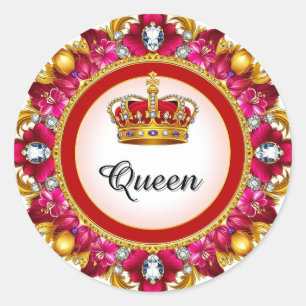 Sticker Rond Cadre Couronne Royale Avec Diamants Et Bordure Flo