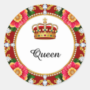 Sticker Rond Cadre Couronne Royale Avec Diamants Et Bordure Flo