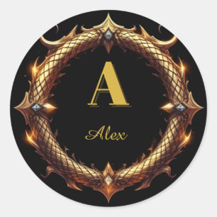 Sticker Rond ✨ Cadre de cercle orné de dragon de lettre initial