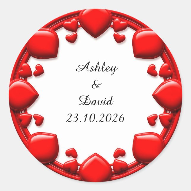 Sticker Rond Cadre de cœurs rouges (Devant)