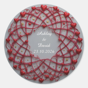 Sticker Rond Cadre de cœurs rouges
