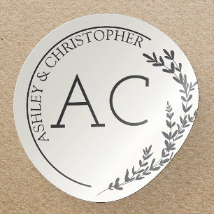 Sticker Rond Cadre de feuillage moderne mariage blanc doux