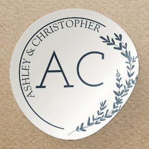 Sticker Rond Cadre de feuillage moderne Mariage bleu marine