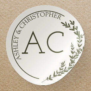 Sticker Rond Cadre de feuillage moderne Mariage vert olive