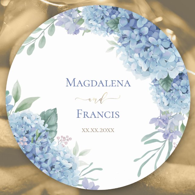 Sticker Rond Cadre de fleurs d'Hydrangea | mariage marriage mar (Créateur téléchargé)