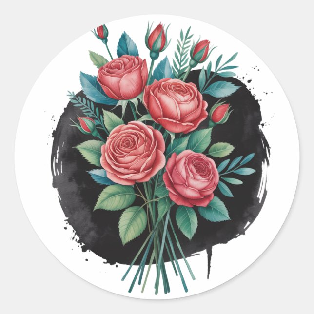 Sticker Rond Cadre de mariage Rose Gothique (Devant)