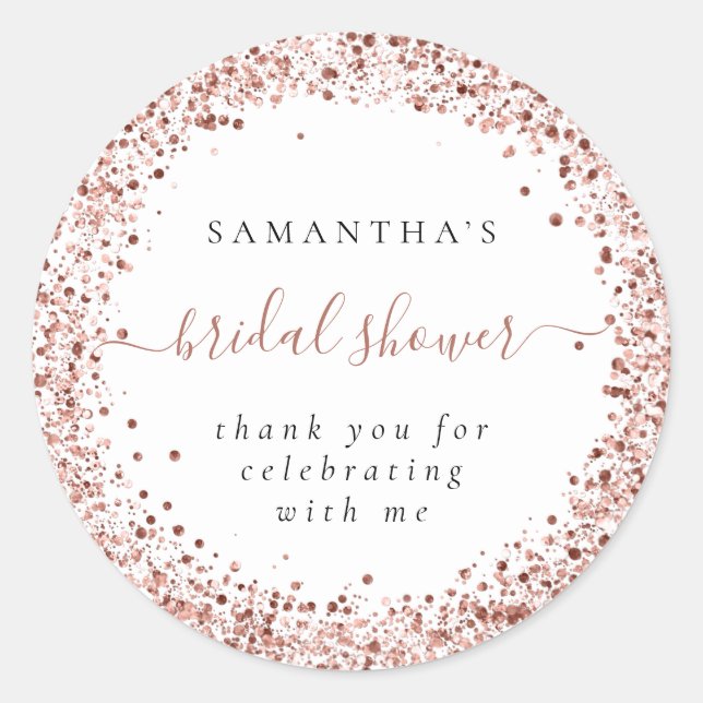 Sticker Rond Cadre de nom de paillettes en or rose Merci Bridal (Devant)