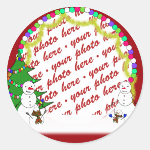 Sticker Rond Cadre de photo de famille de bonhomme de neige pou