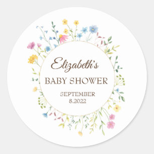 Sticker Rond Cadre de prairie Fleur sauvage aquarelle