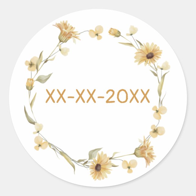 Sticker Rond Cadre de prairie personnaliser des fleurs jaunes d (Devant)