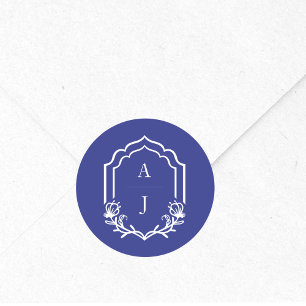 Sticker Rond Cadre décoratif Mariage floral personnalisé Monogr