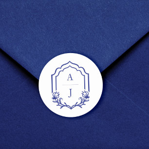 Sticker Rond Cadre décoratif Mariage floral personnalisé Monogr