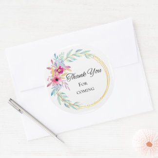 Sticker Rond Cadre doré floral aquarelle douce Merci rond 
