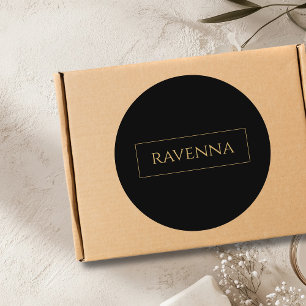 Sticker Rond Cadre doré Nom personnalisé Luxe Noir Profond