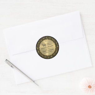 Sticker Rond Cadre doré tourbillonnant 50e anniversaire de mari