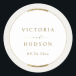 Sticker Rond Cadre Elégance Simple Moderne Classique Mariage<br><div class="desc">Elégant cadre en faux or moderne avec script élégant et contenu de police serif sur l'ivoire arrière - plan,  simple et sophistiqué. Idéal pour mariage classique moderne,  mariage vintage luxe et mariage classique simple. Voir toutes les pièces correspondantes dans la collection.</div>