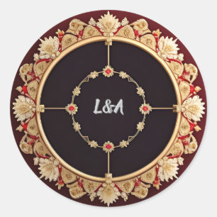 Sticker Rond Cadre élégant avec décoration florale ornée
