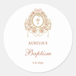 Sticker Rond Cadre élégant Croix Sainte Baptême