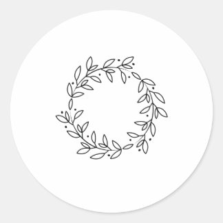 Sticker Rond Cadre élégant dessiné à la main branche et feuille