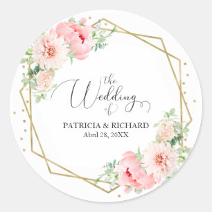Sticker Rond Cadre élégant en or géométrique blush floral maria